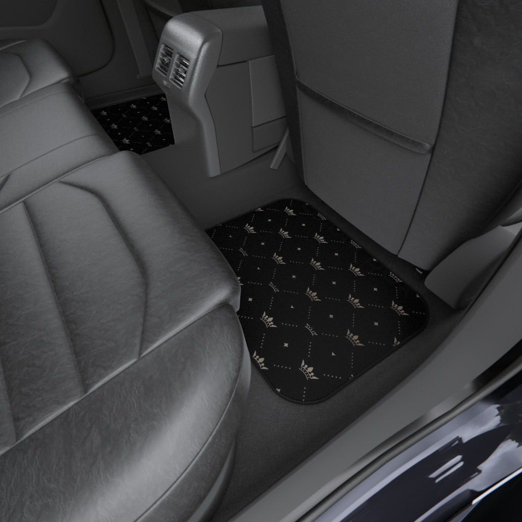 Black Crown Pattern Car Mats (Set of 4) — Luxury Non-Slip Auto Floor Mats