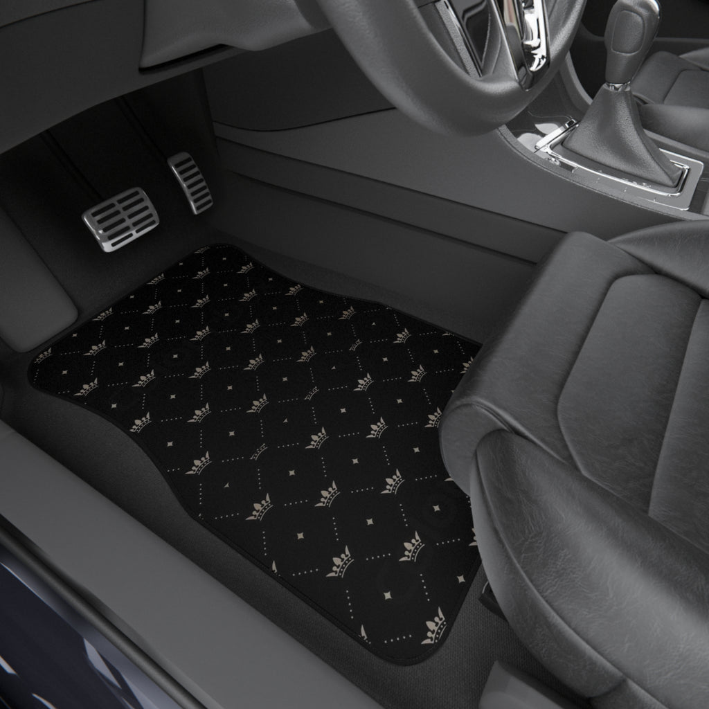 Black Crown Pattern Car Mats (Set of 4) — Luxury Non-Slip Auto Floor Mats
