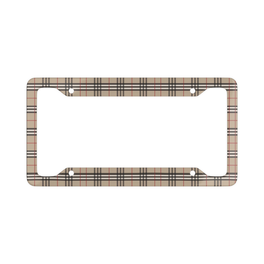 Plaid Pattern License Plate Frame — Beige Classic Check Car Frame