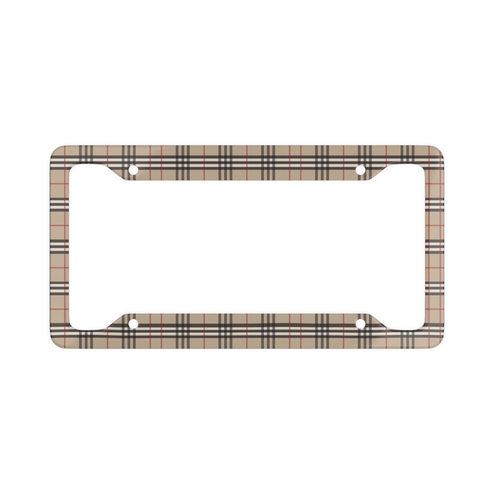Plaid Pattern License Plate Frame — Beige Classic Check Car Frame