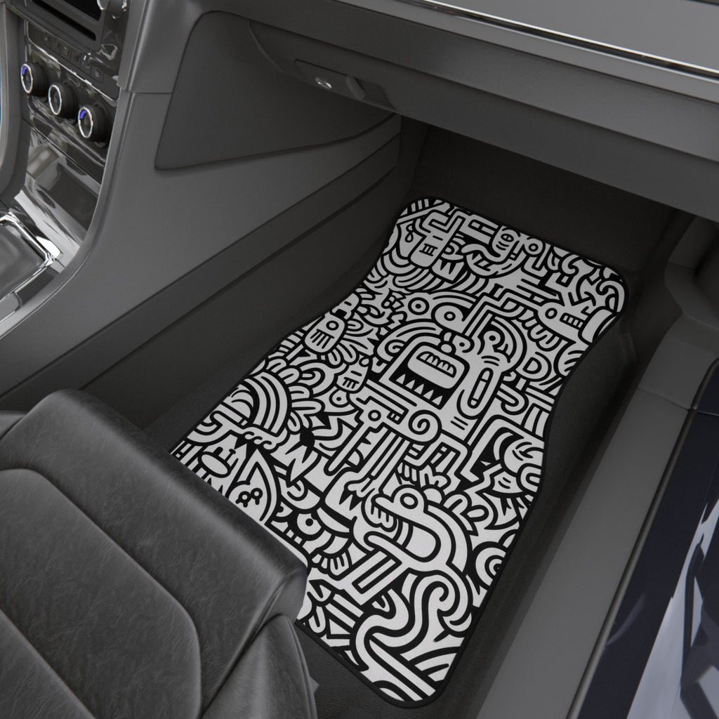 Abstract Doodle Car Mats (Set of 4) — Black & White Street Art Floor Liners