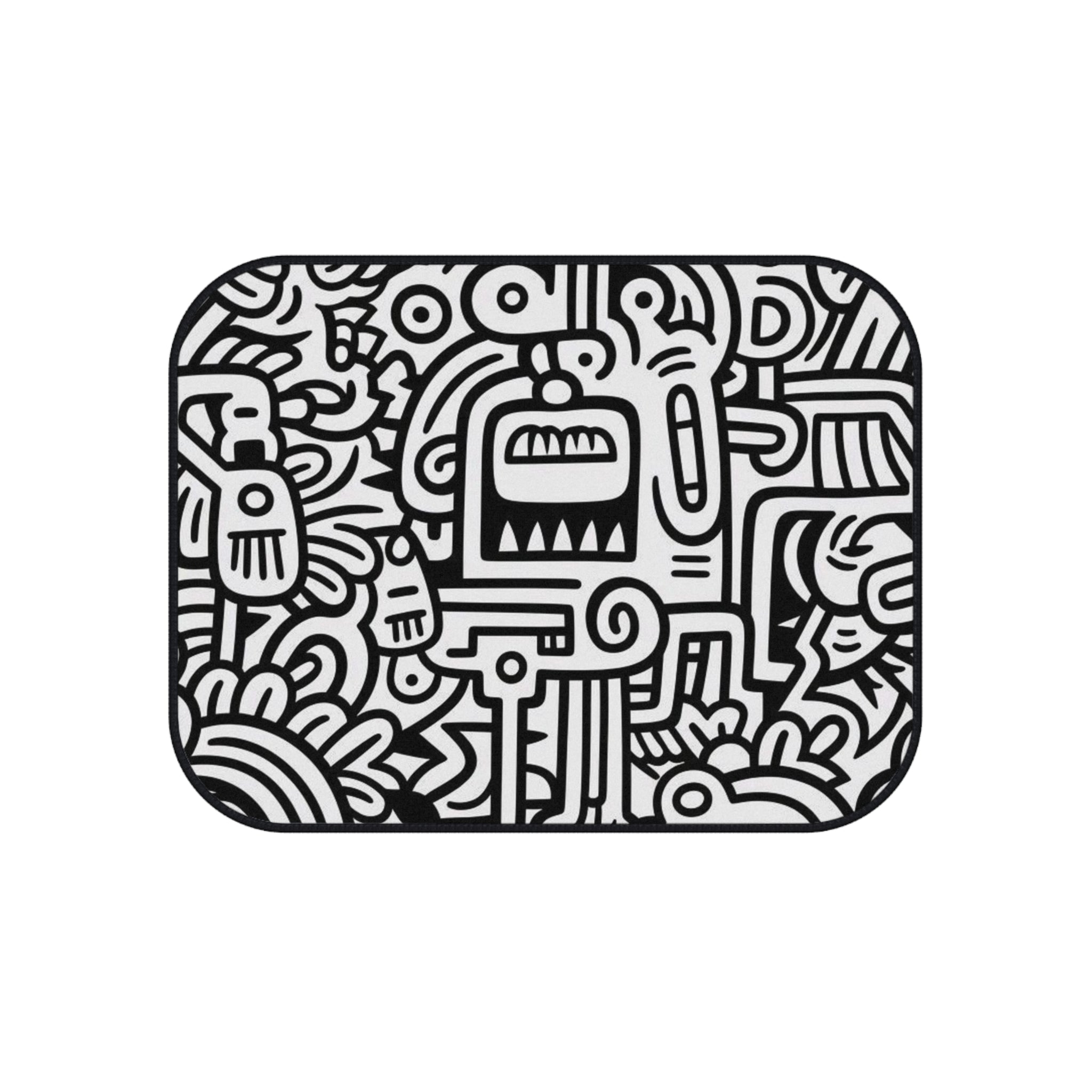 Abstract Doodle Car Mats (Set of 4) — Black & White Street Art Floor Liners