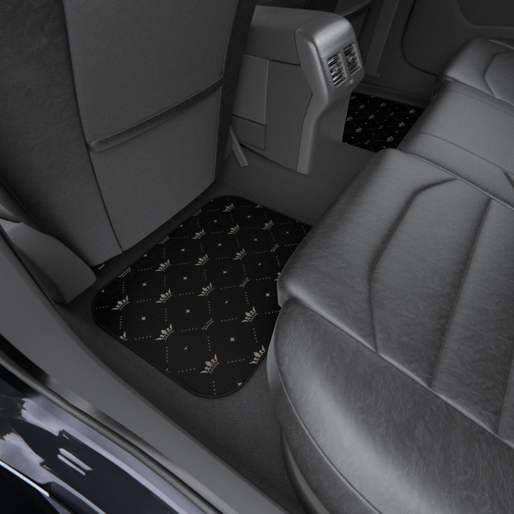 Black Crown Pattern Car Mats (Set of 4) — Luxury Non-Slip Auto Floor Mats