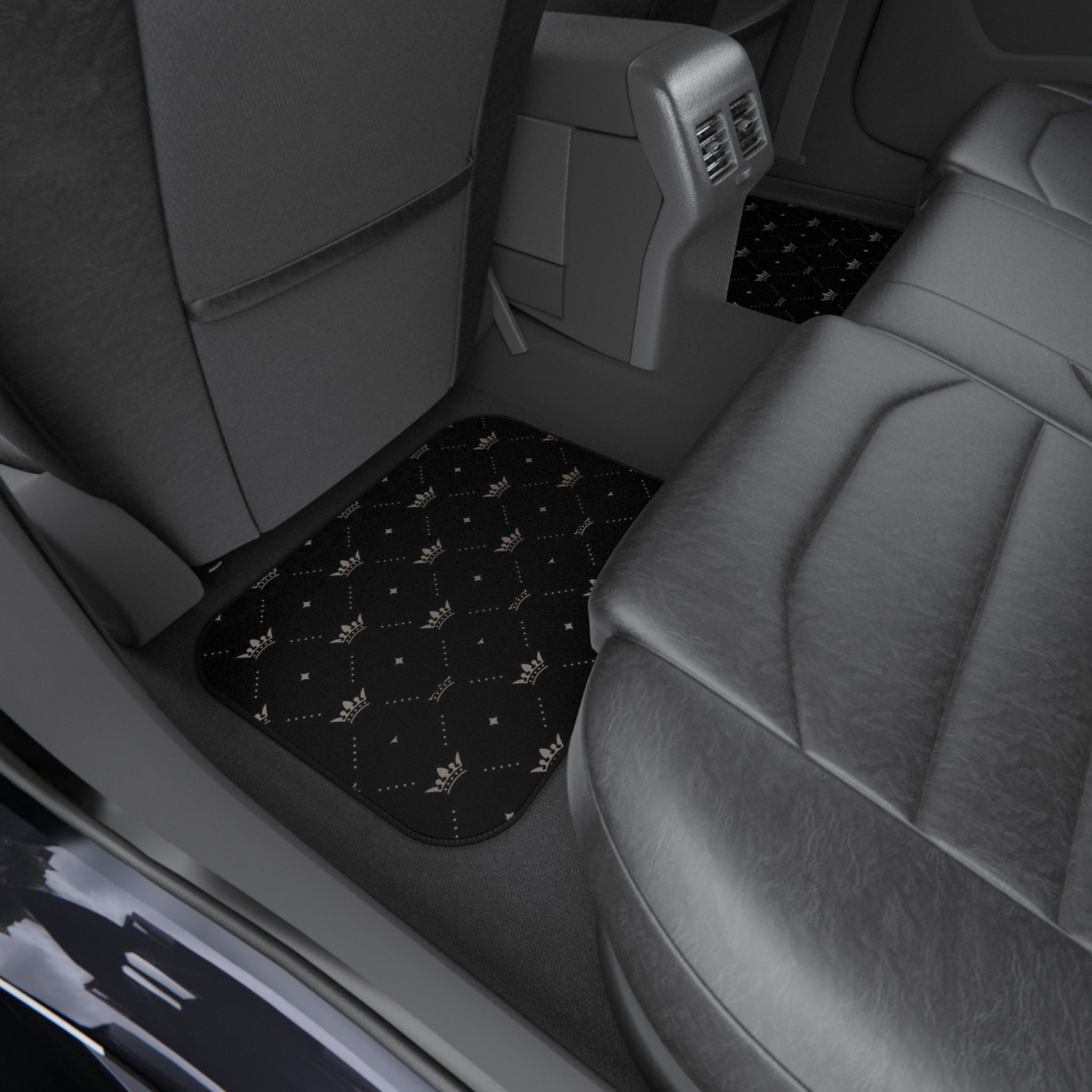 Black Crown Pattern Car Mats (Set of 4) — Luxury Non-Slip Auto Floor Mats