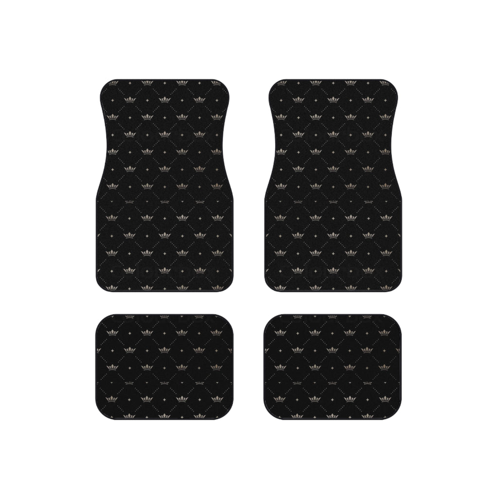 Black Crown Pattern Car Mats (Set of 4) — Luxury Non-Slip Auto Floor Mats