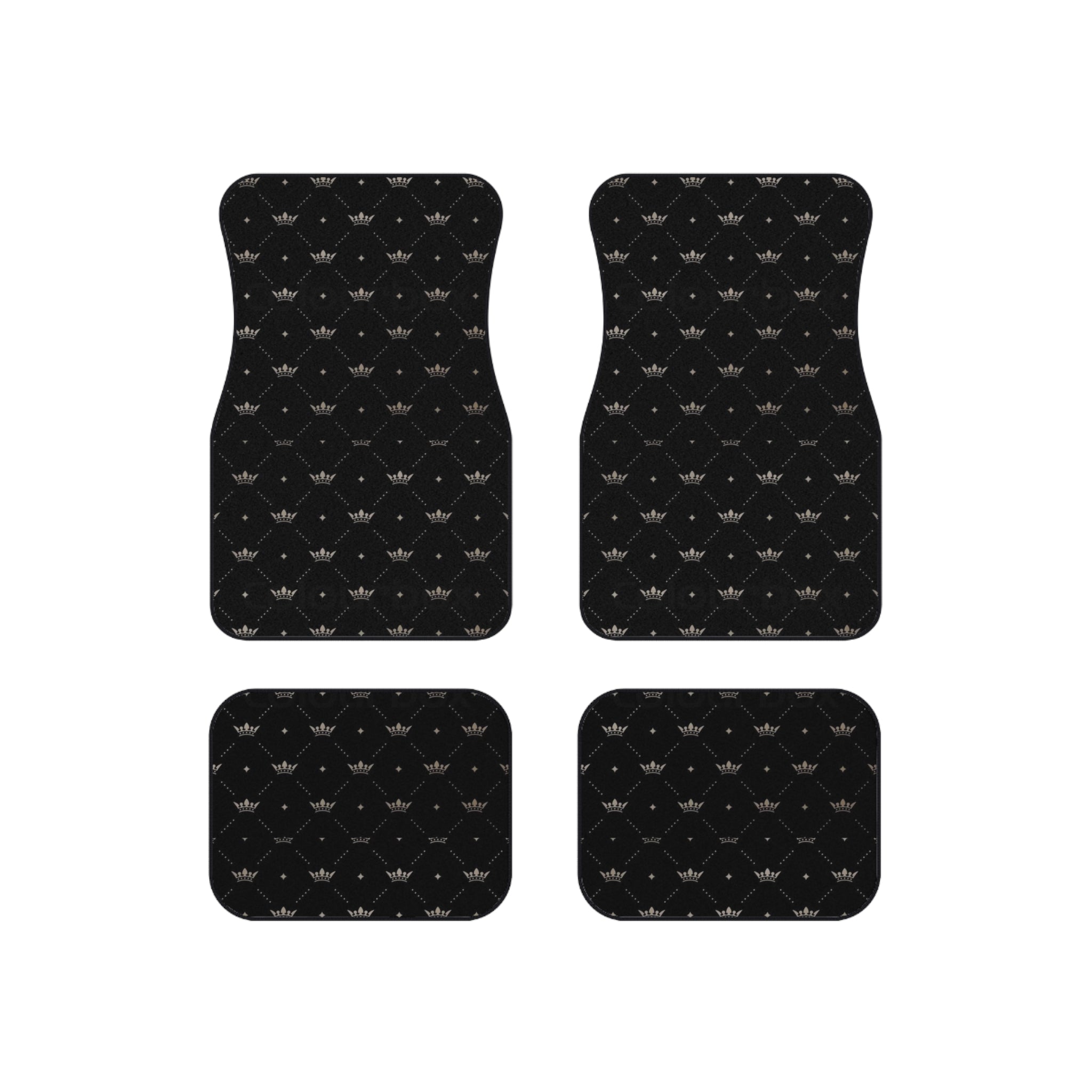 Black Crown Pattern Car Mats (Set of 4) — Luxury Non-Slip Auto Floor Mats