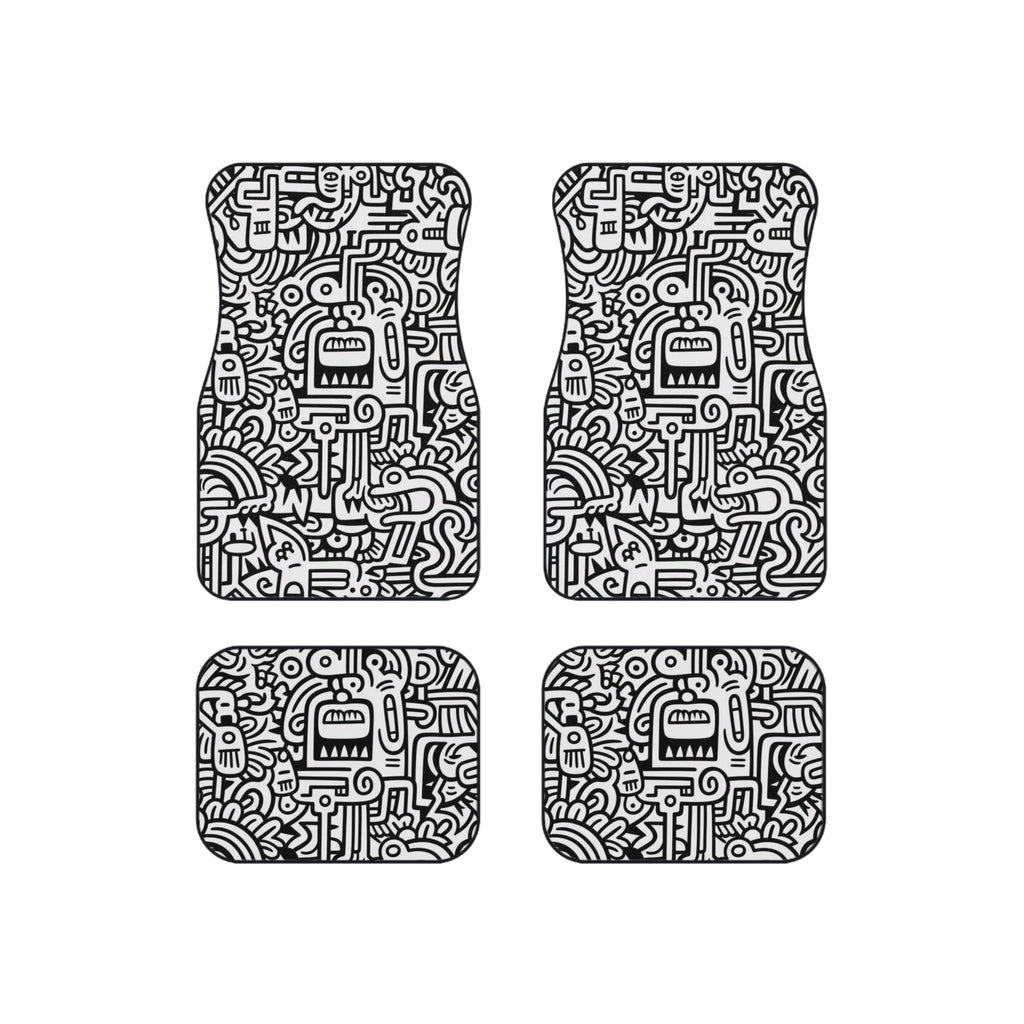 Abstract Doodle Car Mats (Set of 4) — Black & White Street Art Floor Liners