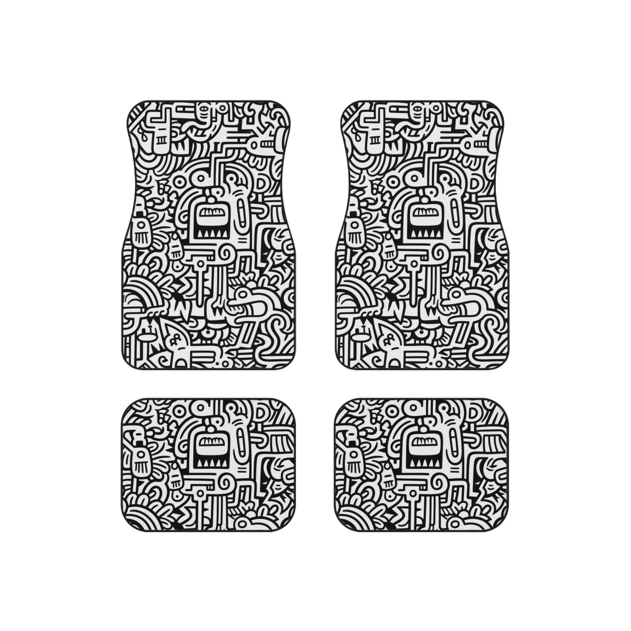 Abstract Doodle Car Mats (Set of 4) — Black & White Street Art Floor Liners