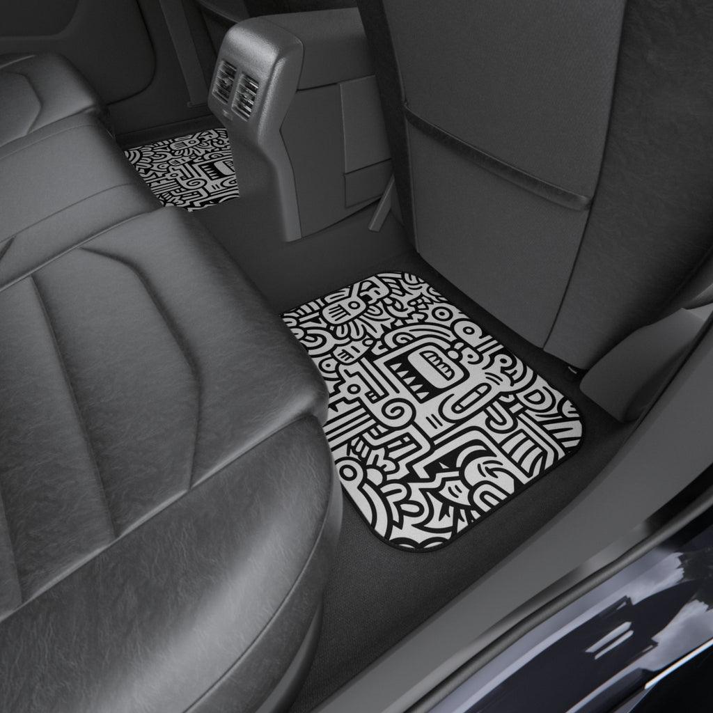 Abstract Doodle Car Mats (Set of 4) — Black & White Street Art Floor Liners