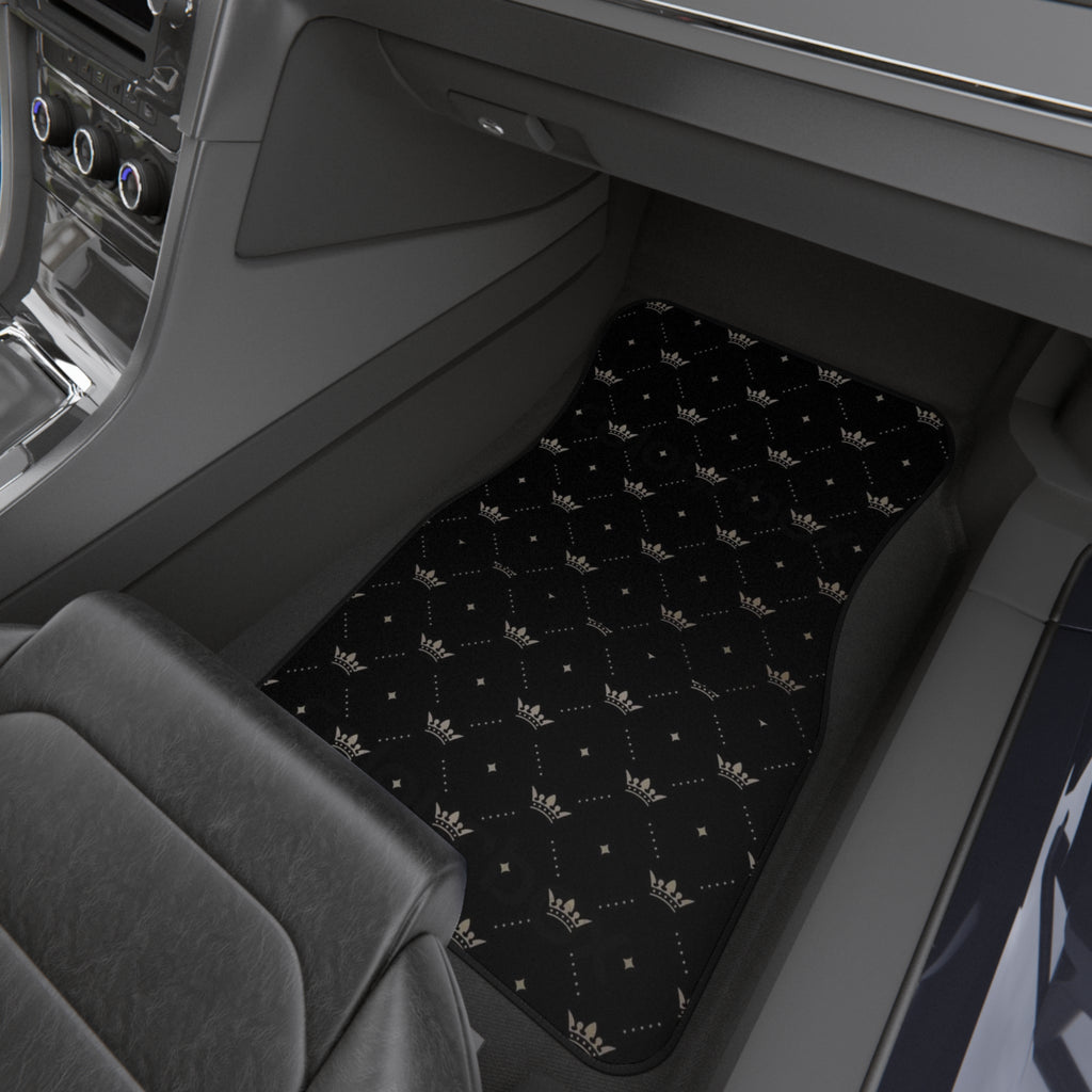 Black Crown Pattern Car Mats (Set of 4) — Luxury Non-Slip Auto Floor Mats