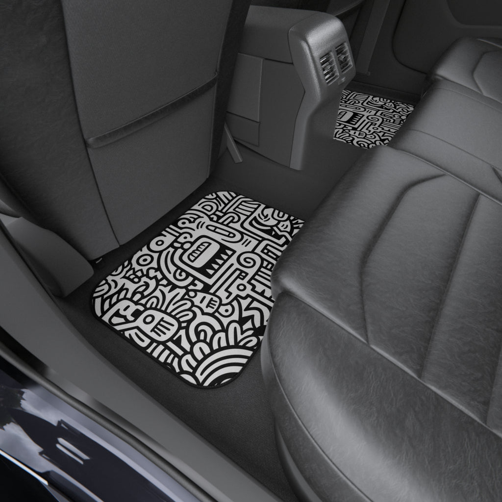 Abstract Doodle Car Mats (Set of 4) — Black & White Street Art Floor Liners